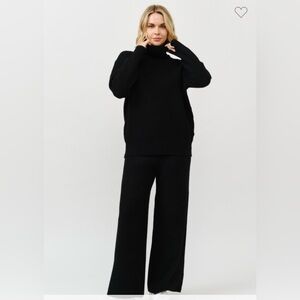 143. Knit turtleneck and wide leg pant set, black, various sizes